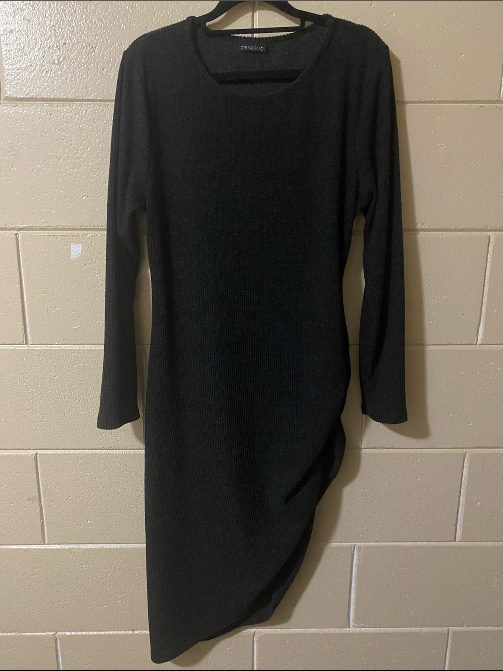 Zenobia Black Long Sleeve Asymmetrical Knit Dress